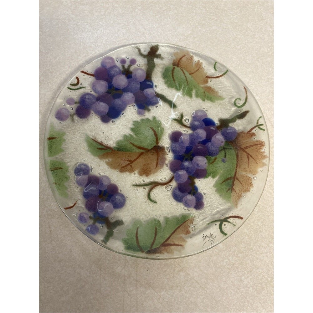 Vintage Fireglass 1997 Fused Grapes Art Plate Signed